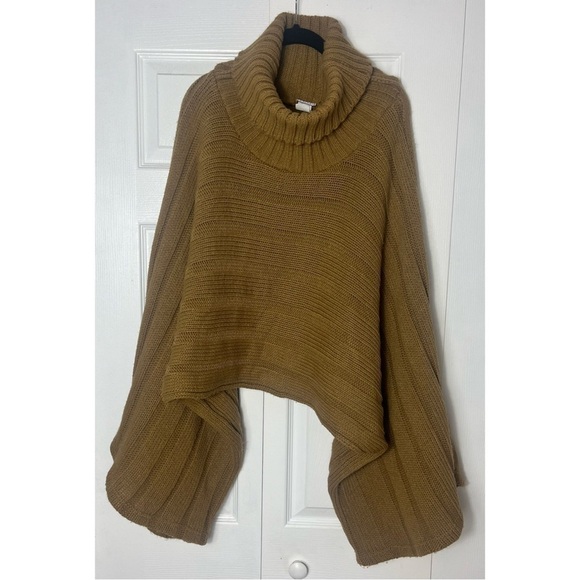 Concert Brown Olive Turtleneck Heavy Knit Pullover Sweater Wide Sleeves One Size - Picture 7 of 9